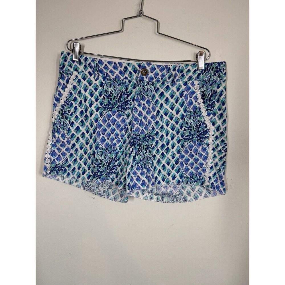 Lilly Pulitzer Callahan Shorts Toe In Pineapple Blue Green Crochet Trim Size 12